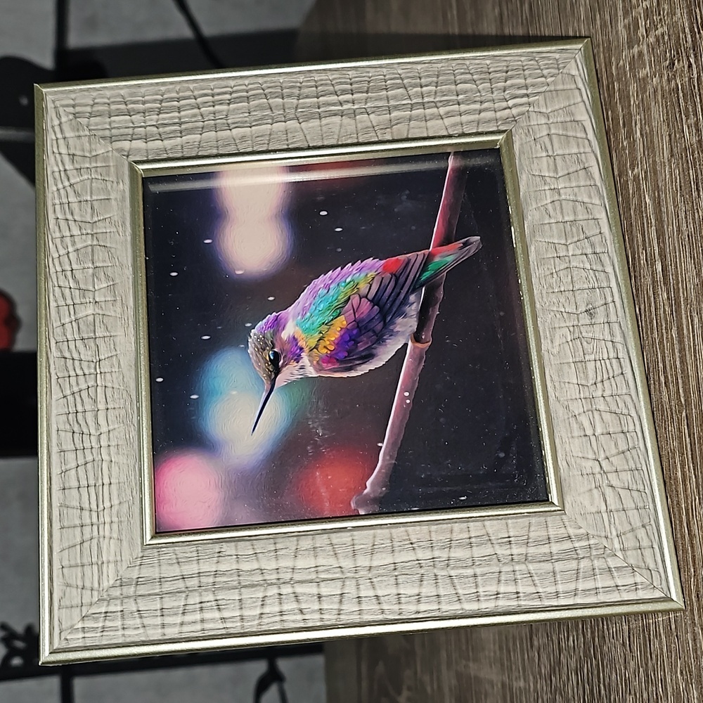 Framed 4x4 Hummingbird Fantasy Art Watercolor Oil Painting Print - Picture 7 of 11